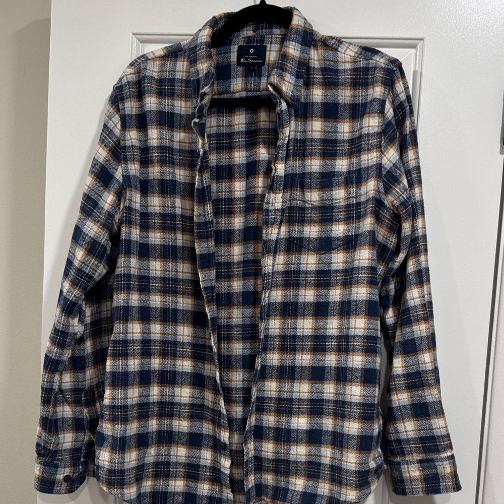 Ben Sherman Navy and Cream Checkered Shirt